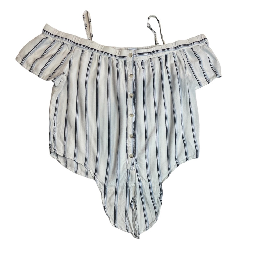 BeCool Striped Off Shoulder Button Front Crop Top size S